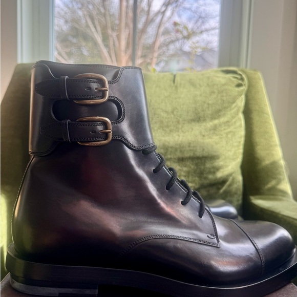 NWT Gucci Military Boot lace- up w/ Double Buckle & a cap toe - Black - Picture 11 of 15